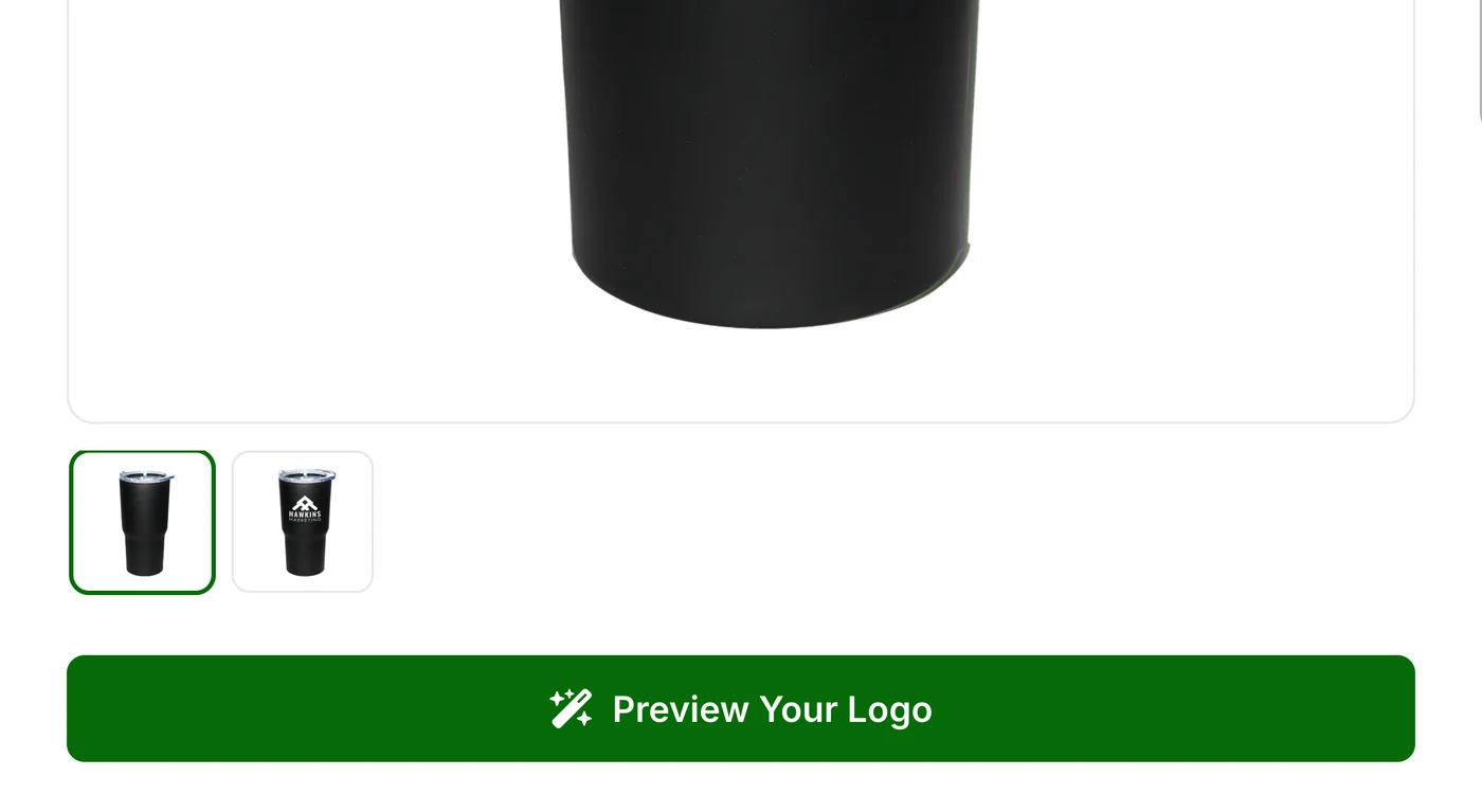 The green Preview Your Logo button under the photos of the 20 oz Streetwise Insulated Tumbler