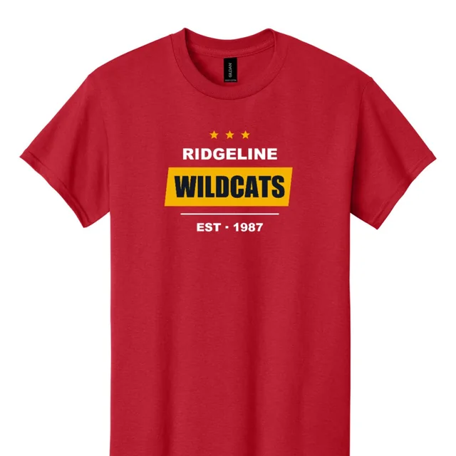 Sample design on a red tee