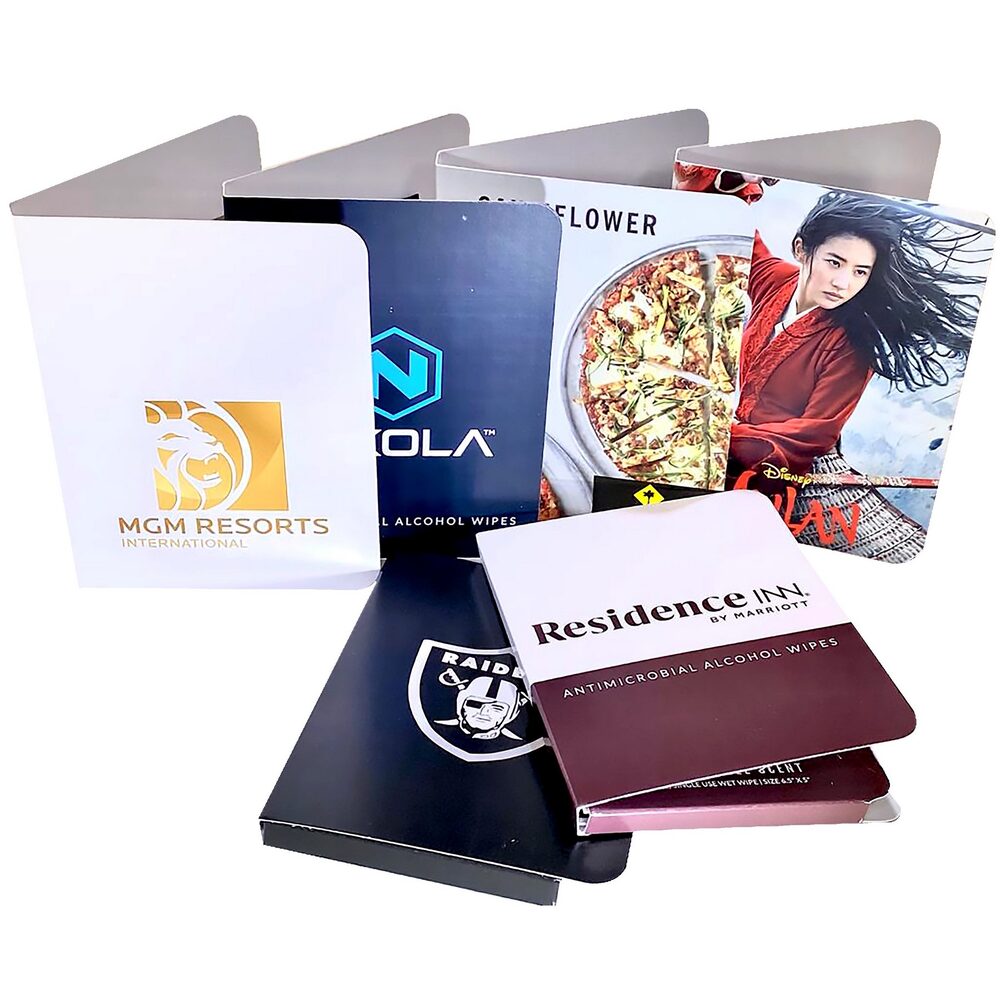 Mini Presentation Folder with 2 Promotional Alcohol Wipe 75 % Alcohol Formula